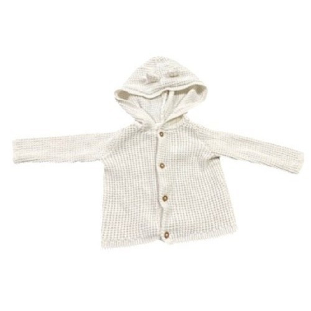 Snuggly Carter's Size 6 Months Cream Button-Up Cardigan Sweater Bear Ears Hood